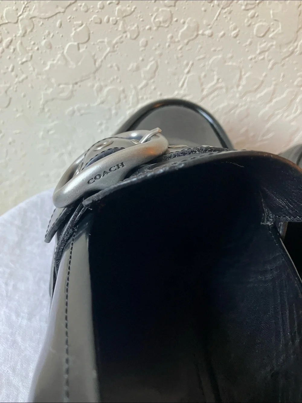 Coach: Black Grand (G2448) Leather Silver Tone Buckle Lug Loafer Slip-On Shoe- 9
